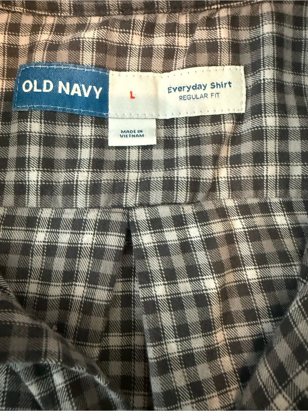 Old Navy Everyday Shirt Regular Fit Men’s Large Gray Plaid Long Sleeve Button